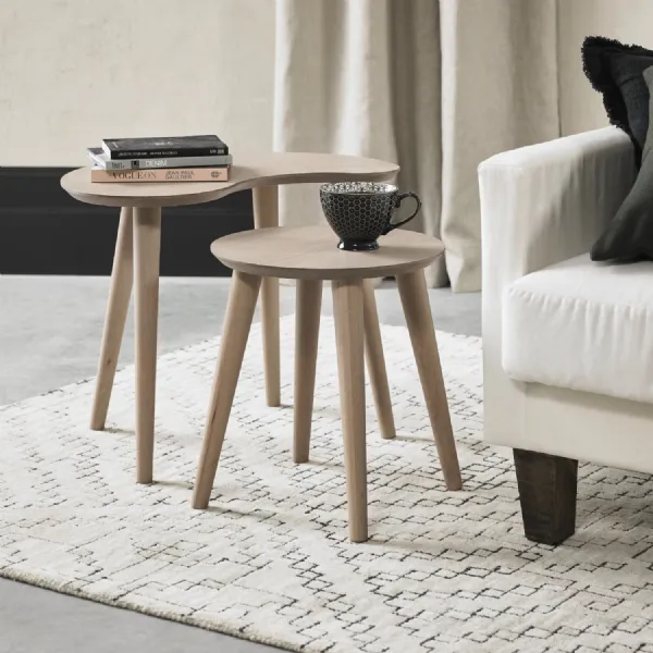 Light Oak Round and Kidney Shaped Nest of 2 Tables