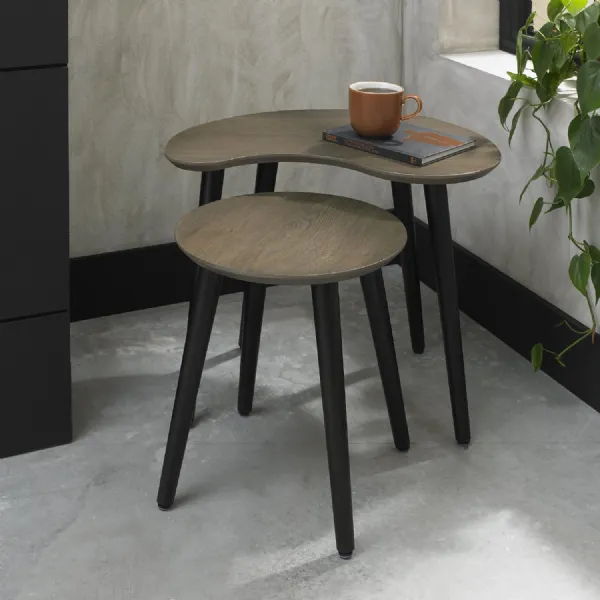 Weathered Dark Oak Top Nest of 2 Tables Black Legs