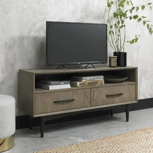 Weathered Oak Open TV Unit 2 Drawers