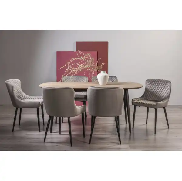Weathered Oak Dining Set 6 Grey Velvet Fabric Dining Chairs
