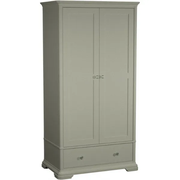 Blue Grey Wood 2 Door 1 Drawer Double Wardrobe