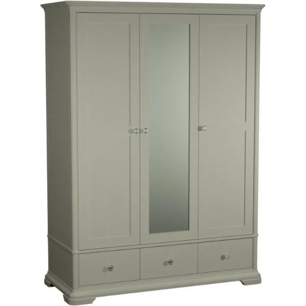 Blue Grey Wood 3 Door Triple Combi Wardrobe with Mirror