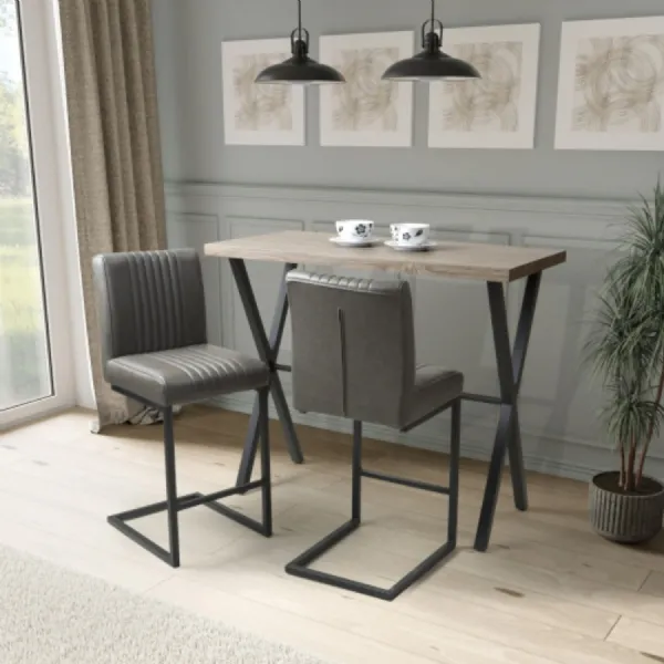 Brown Wooden Top Bar Dining Table Set 2 Cantilever Stool