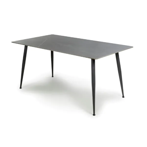 Grey Marble Effect 160cm Dining Table Black Metal Legs