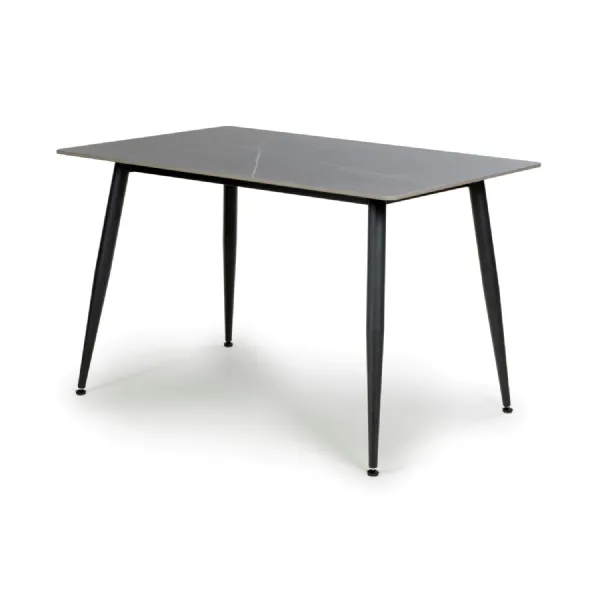 Grey Marble Effect 120cm Dining Table Black Metal Legs