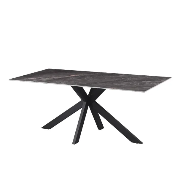 Grey Ceramic Top 1.8m Large Dining Table with X Shaped Base