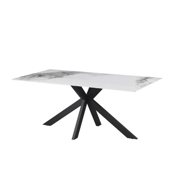 White Ceramic Top 1.8m Large Dining Table with X Shaped Base