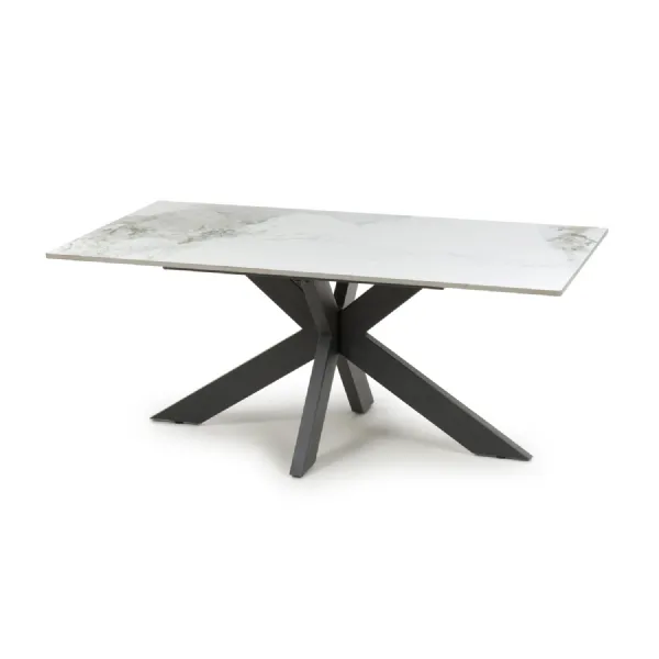 White Ceramic Top Rectangular Coffee Table with X Frame