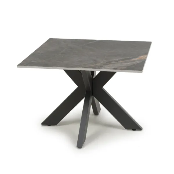 Grey Ceramic Top Square End Lamp Table with X Frame