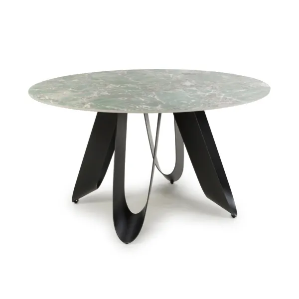 Green Grey Marble Effect 135cm Round Dining Table Metal Base