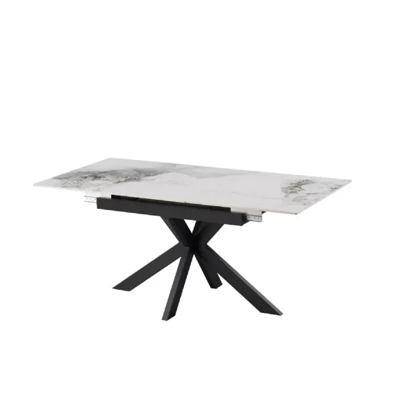 White Ceramic Top Extending Dining Table X Base 1.4m to 1.8m