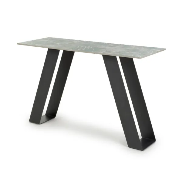 Green and Grey Marble Effect Console Table Metal Base