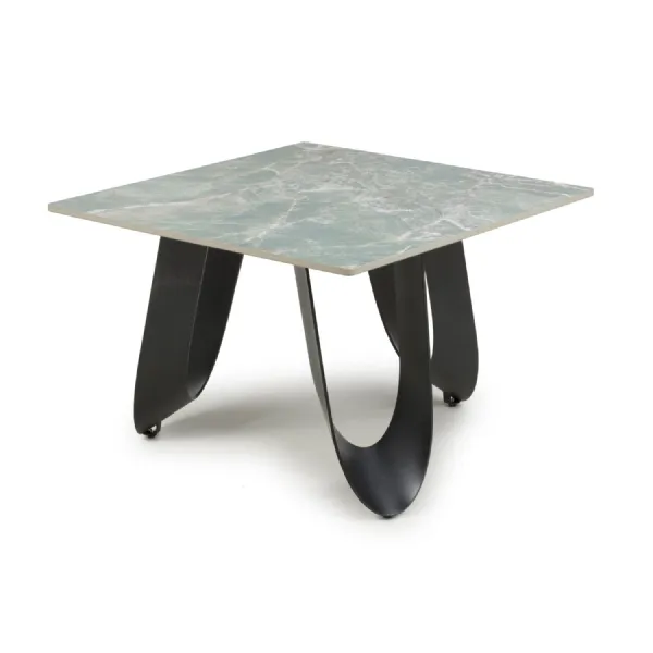Green Marble Effect Top Square End Table Geometric Base