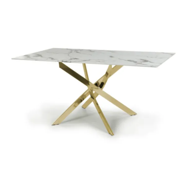 White Ceramic Top 160cm Dining Table with Gold Metal Base