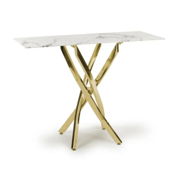 White and Grey Marble Effect Console Table Golden Legs