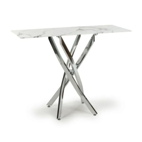 White Marble Effect Console Table Chrome Metal Legs