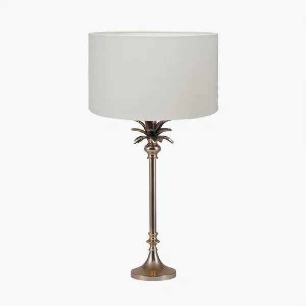 Trafalgar Gold Metal Palm Tree Table Lamp Base with Henry 35cm White Handloom Cylinder Lampshade