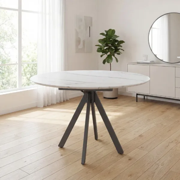 White Marble Effect 120cm Round Dining Table Spin Extension