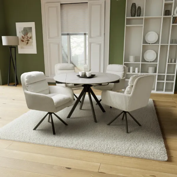 White Marble Effect 1.2m Round Dining Set 4 White Chairs