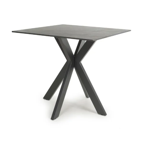 Grey Ceramic Small 80cm Dining Table Black Metal X Base