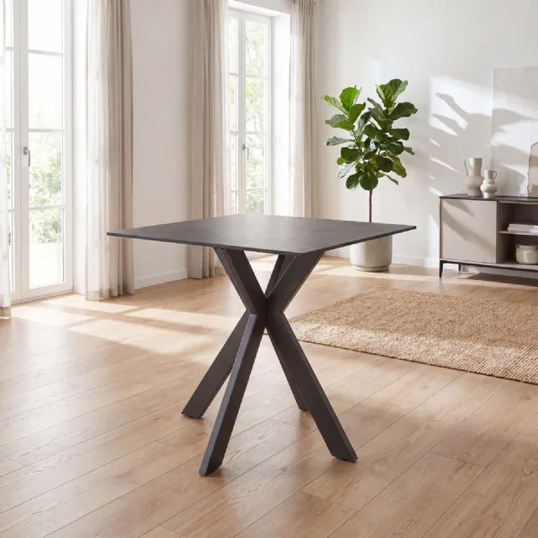 Grey Marble Effect Top Dining Table X Shaped Legs
