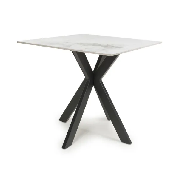 White Ceramic Small 80cm Dining Table Black Metal X Base
