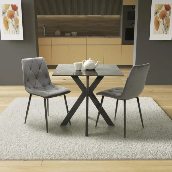 Grey Marble Effect 80cm Dining Set with 2 Grey Chairs