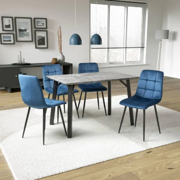 Grey Concrete Effect Top 1.2m Dining Table with Black Legs