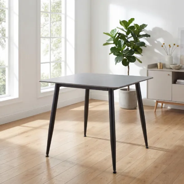 Grey Marble Effect Top Square Small Dining Table Metal Legs