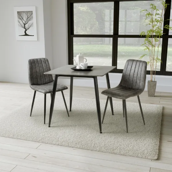 Grey Marble Effect 80cm Small Dining Table Set 2 Grey Chairs