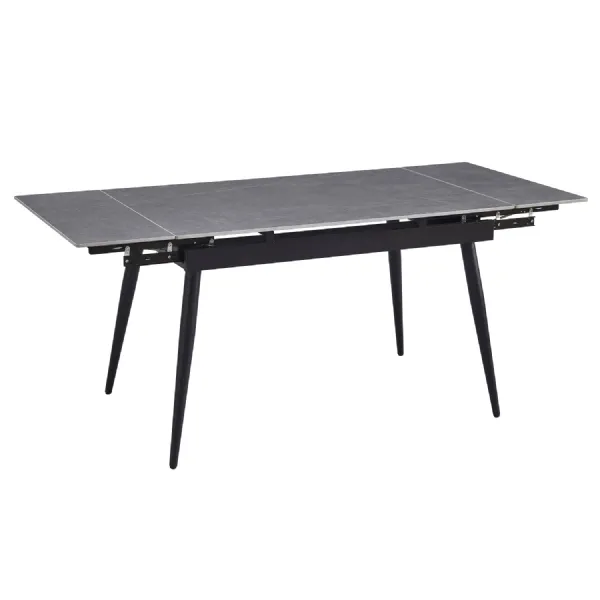 Grey Ceramic Top Extending Dining Table Black Metal Legs