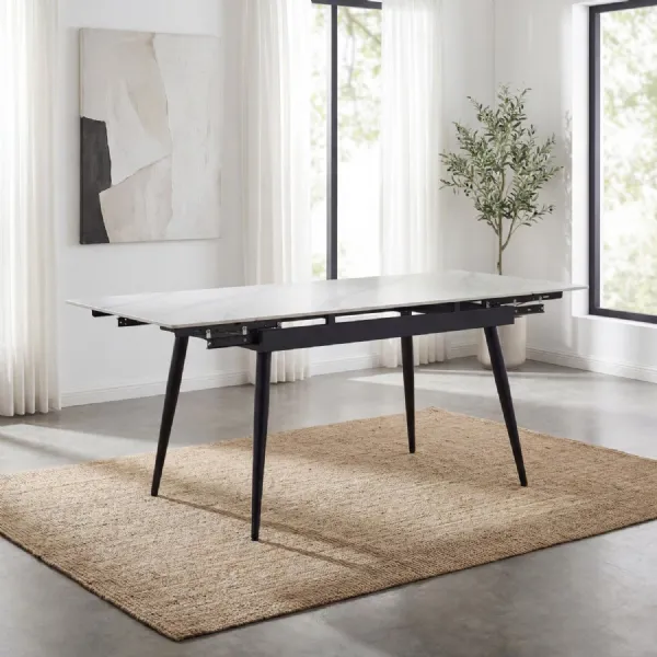White Marble Effect 180cm Large Extending Dining Table