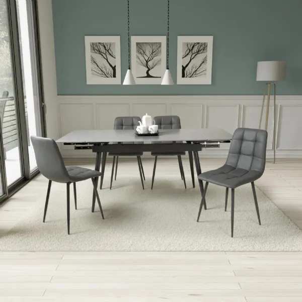 Grey Marble Effect 1.6m Extending Dining Set with 4 Chairs