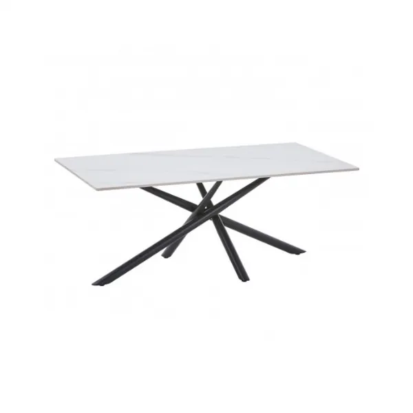 White Ceramic Top Rectangular Coffee Table Black Metal Legs