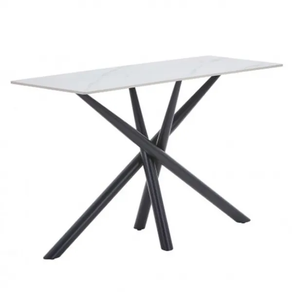 White Ceramic Top Large Console Table with Black Metal Legs