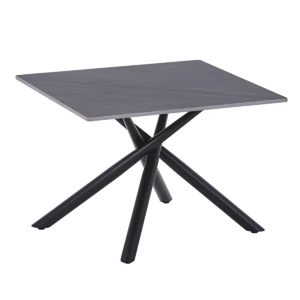 Grey Ceramic Square End Lamp Table with Black Metal Legs