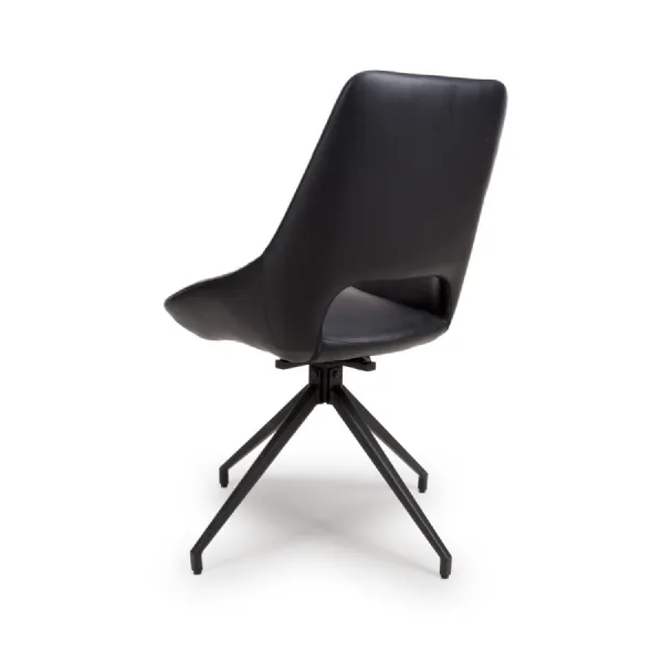 Retro Black Leather Swivel Dining Chair Black Metal Legs
