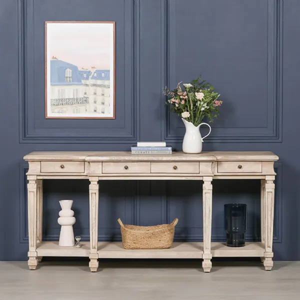 Natural Acacia Wood Large 4 Drawer Breakfront Console Table