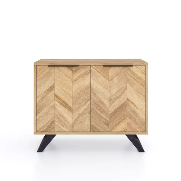 Modern Natural Mango Wood 2 Door Sideboard with Black Metal Legs
