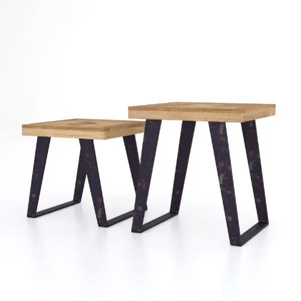 Industrial Mango Wood Herringbone Nest of 2 Tables