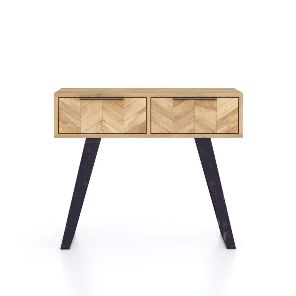 Modern Natural Mango Wood 2 Drawer Console Table