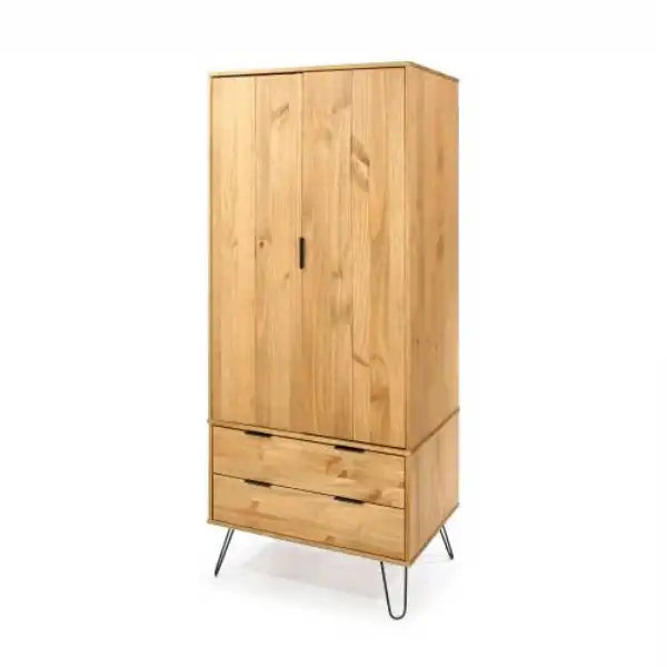 Pine 2 Door Double Wardrobe Hairpin Metal Legs