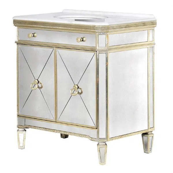 Seville Venetian Aged Mirrored Glass Champagne Gold Trim Vanity Unit
