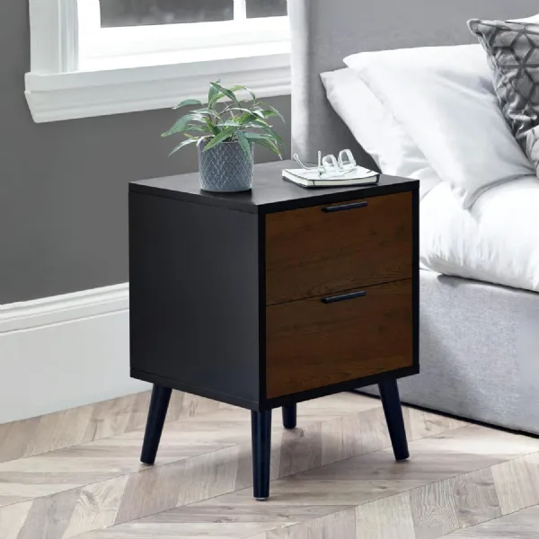 Alba 2 Drawer Bedside Walnut Black