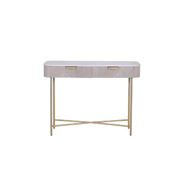White Marble and Mango Wood 2 Drawer Console Table with Gold Metal Frame
