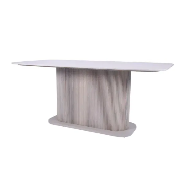 Modern White Marble Top Rectangular Mango Wood 6 Seater Dining Table