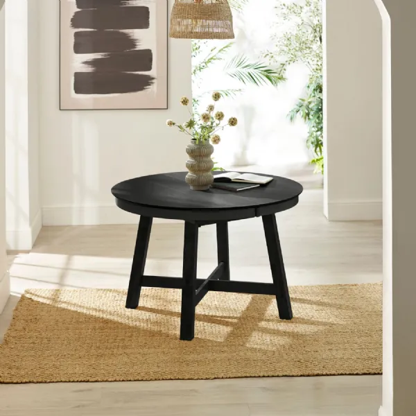 Annika Satin Black Oak Veneer 115 154cm Extending Round Dining Table