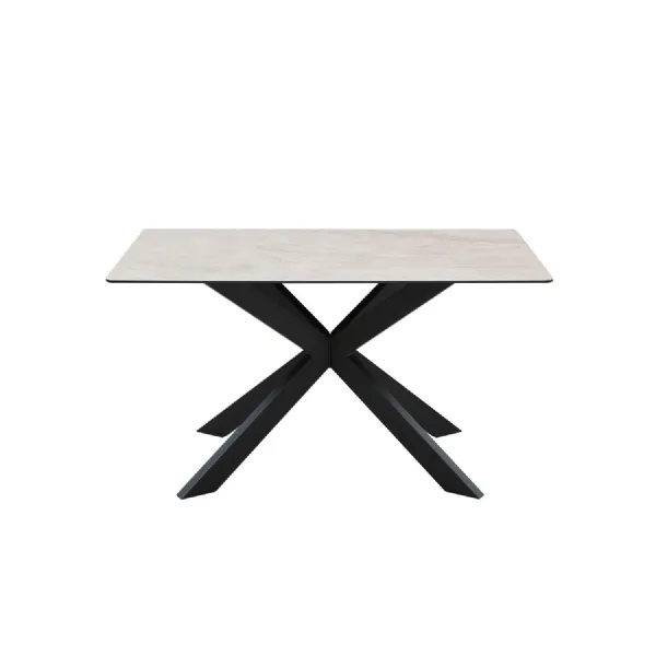 Modern Beige Ceramic and Glass Top Rectangular 4 Seater Dining Table