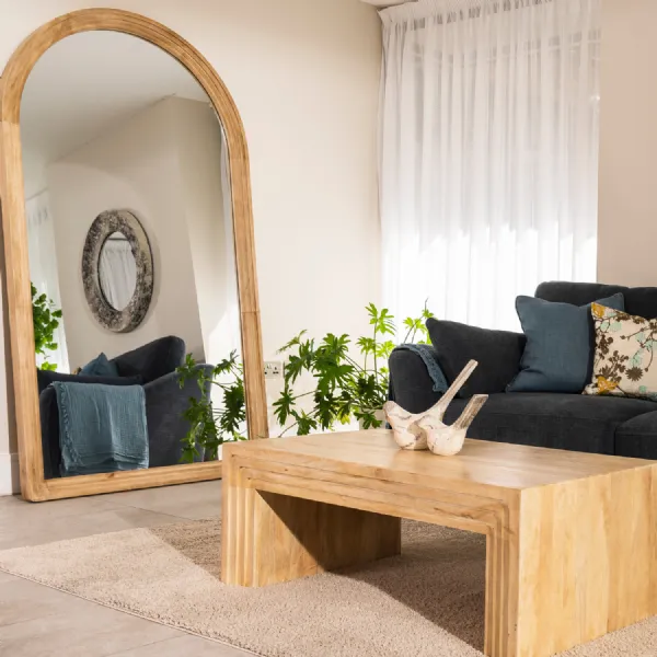 Modern Style Solid Mango Wood Extra Large Arched Decorative Mirror
