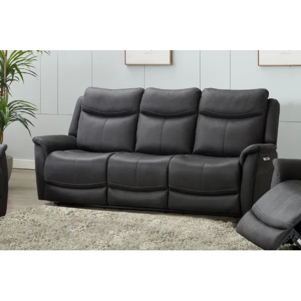 Grey Fabric 3 Seater Electric Power Recliner Sofa